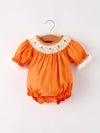 Orange Pumpkin Embroidery Smock Bubble