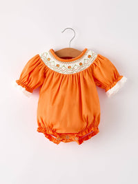 Orange Pumpkin Embroidery Smock Bubble