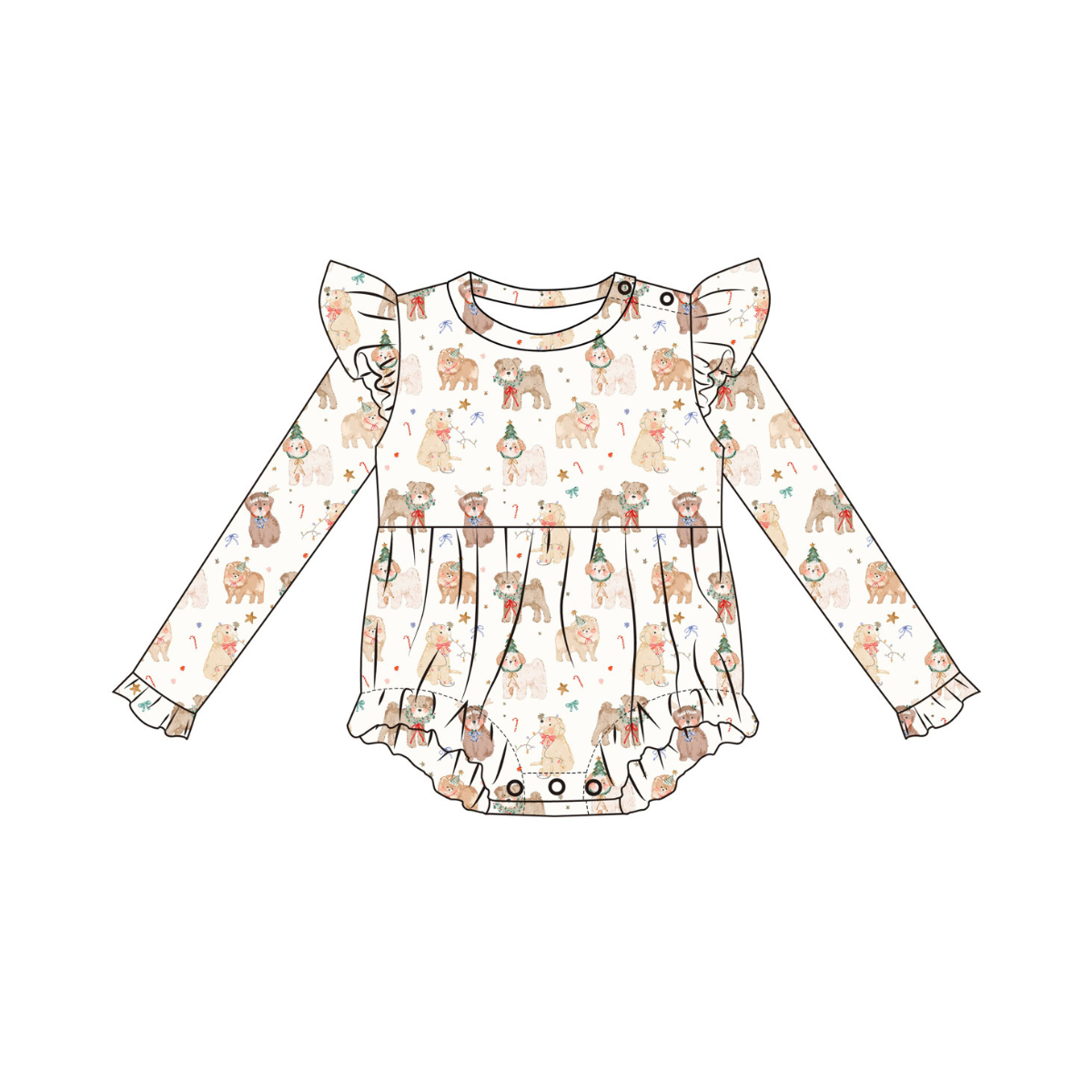 Bamboo Ruffle Bubble Romper | Puppy Christmas