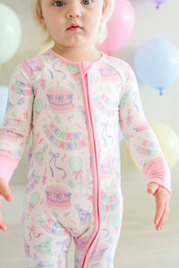 Bamboo Convertible Zipper Romper | Birthday Bash Pink