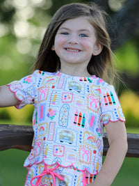 Back to School Print Scallop Short Set