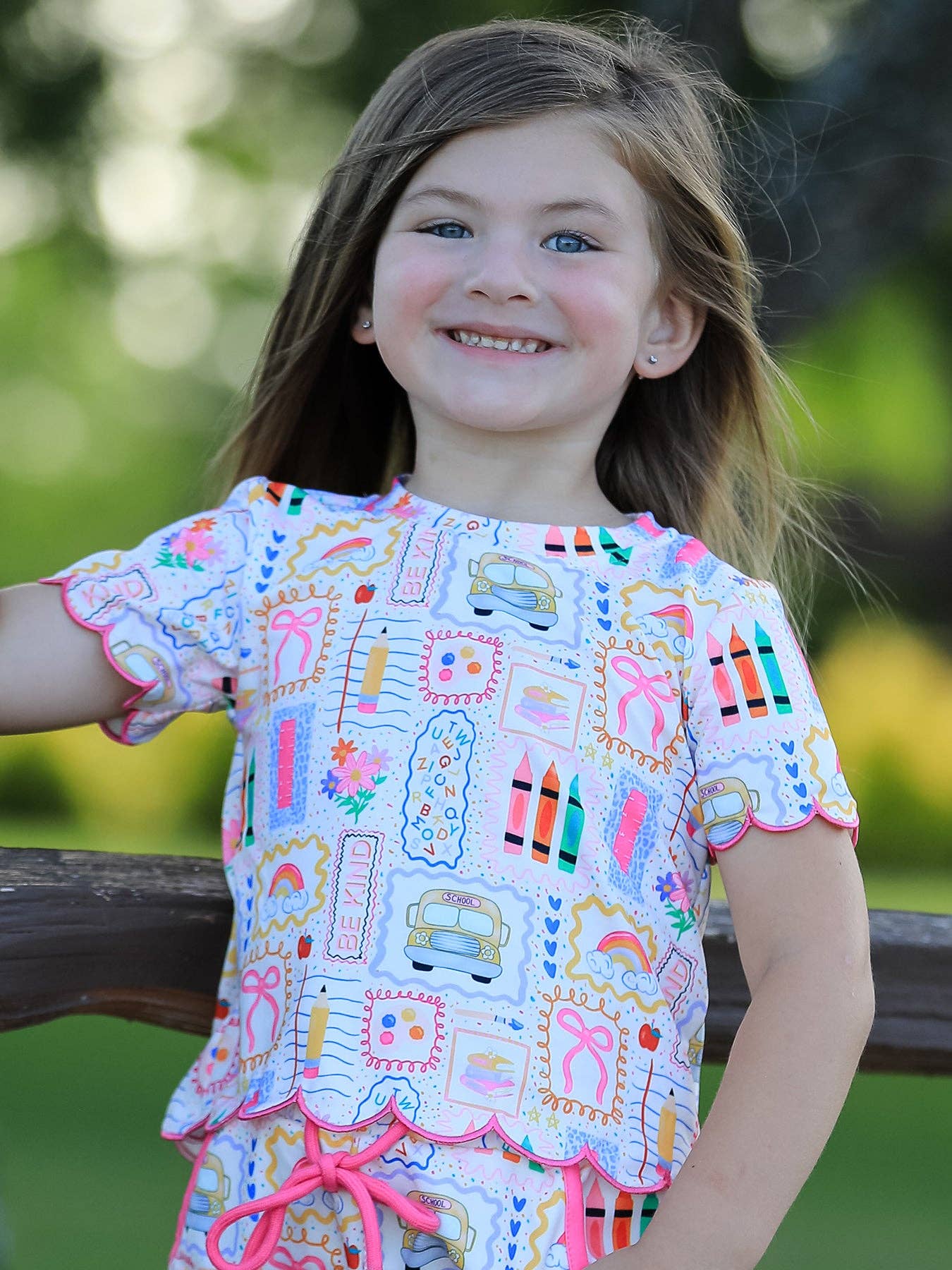 Back to School Print Scallop Short Set