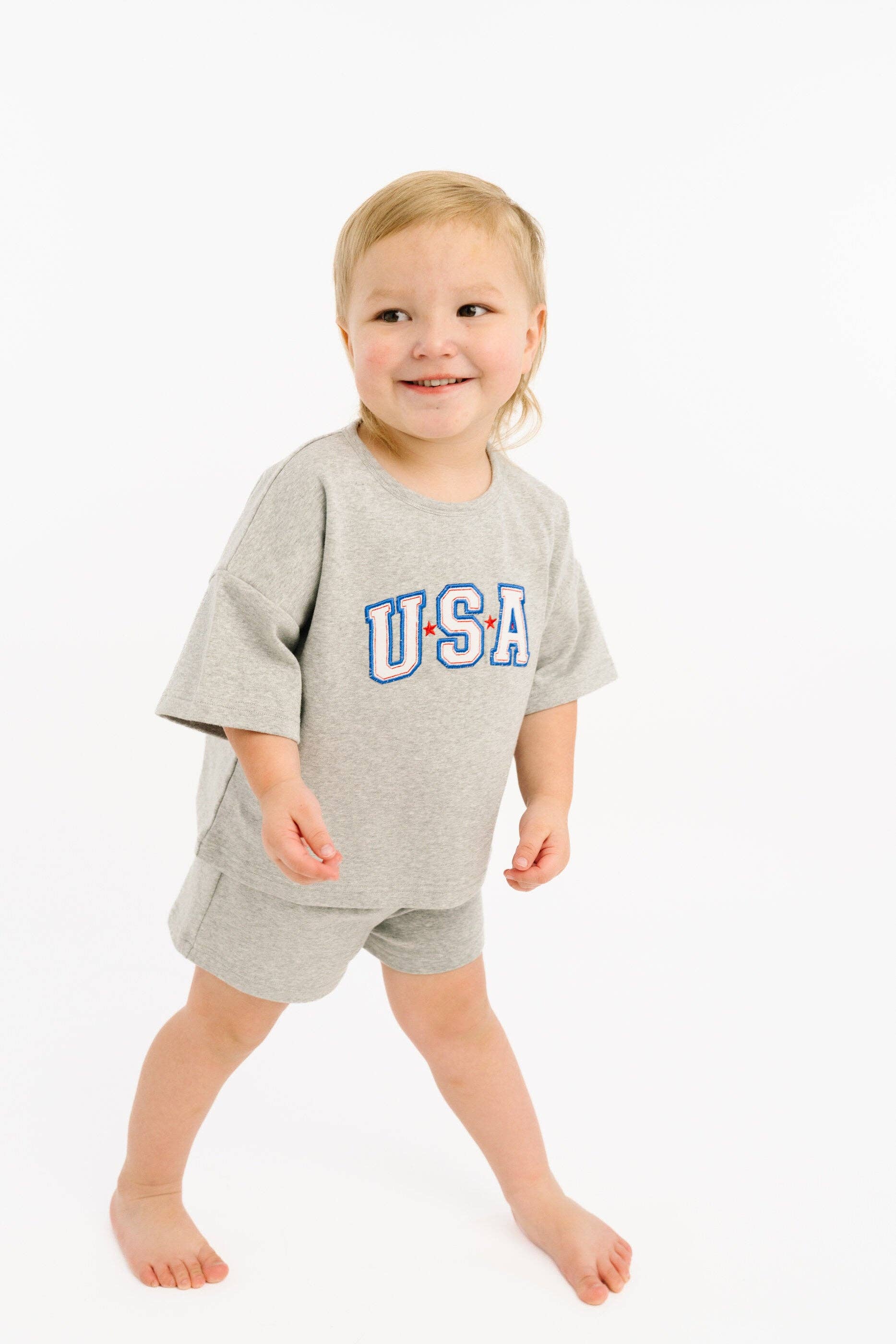 Gray USA Embroidered Slouchy Set