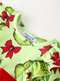 "Mean One" Romper with Character Print and Red Bows
