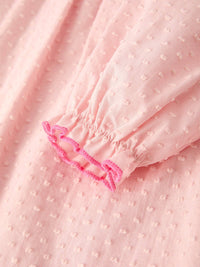 Pink Ghost Embroidery Smocked Dress
