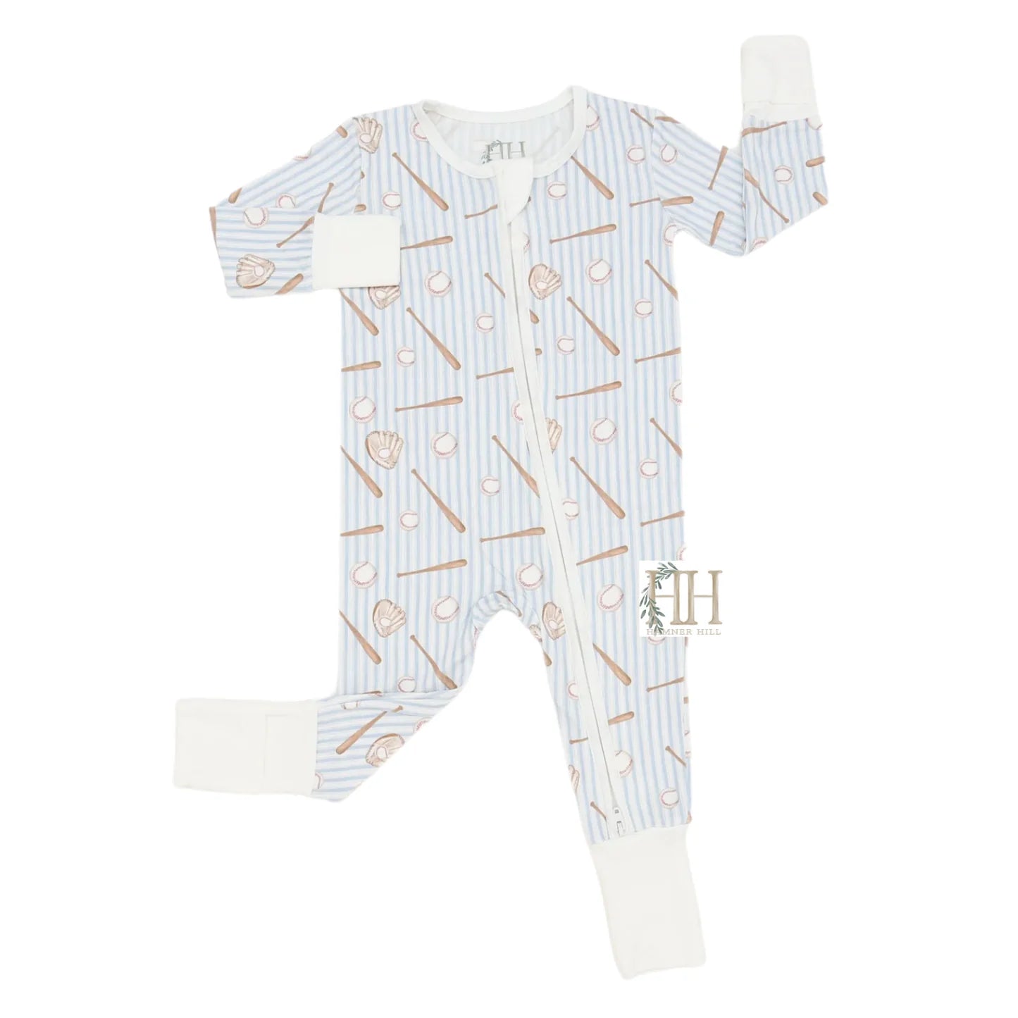 Boys Baseball Double Zipper Romper