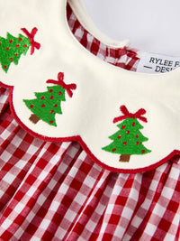 Christmas Tree Plaid Embroidery Bloomers Set