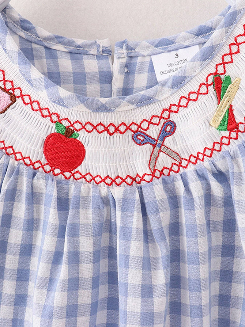 Back to School Smocked Pencil Apple Plaid Dress