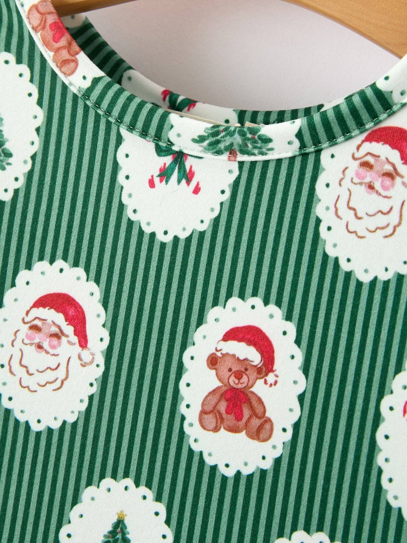Christmas Santa & Green Holiday Print Twirl Dress