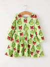 Green Character Bow Print Dress