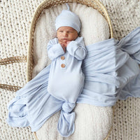 Ice Blue Bamboo Waffle Newborn Baby Knot Gown & Hat Set