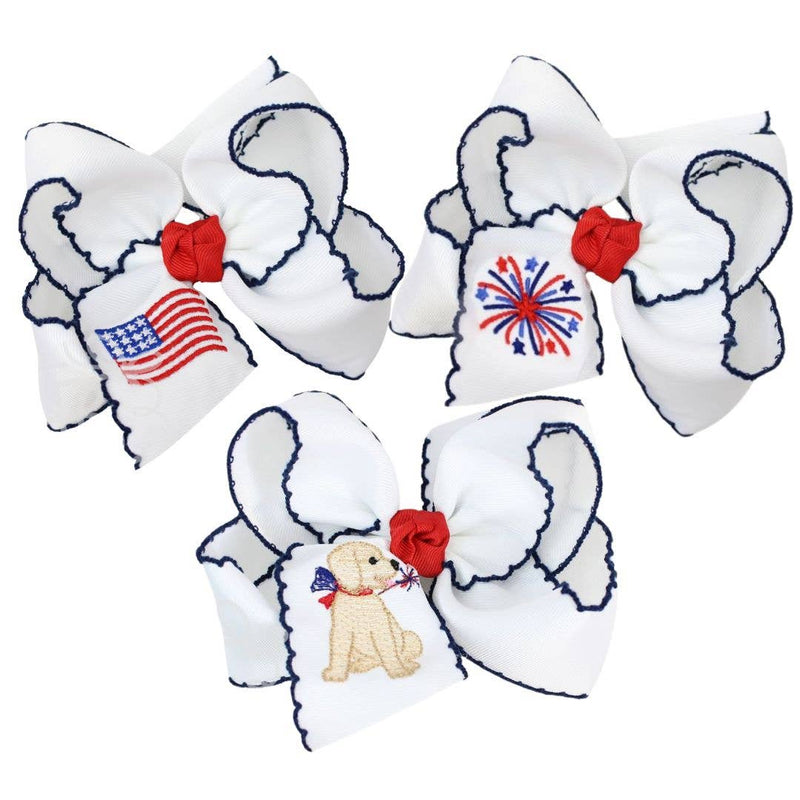 Embroidered Patriotic Crochet Edge Bow