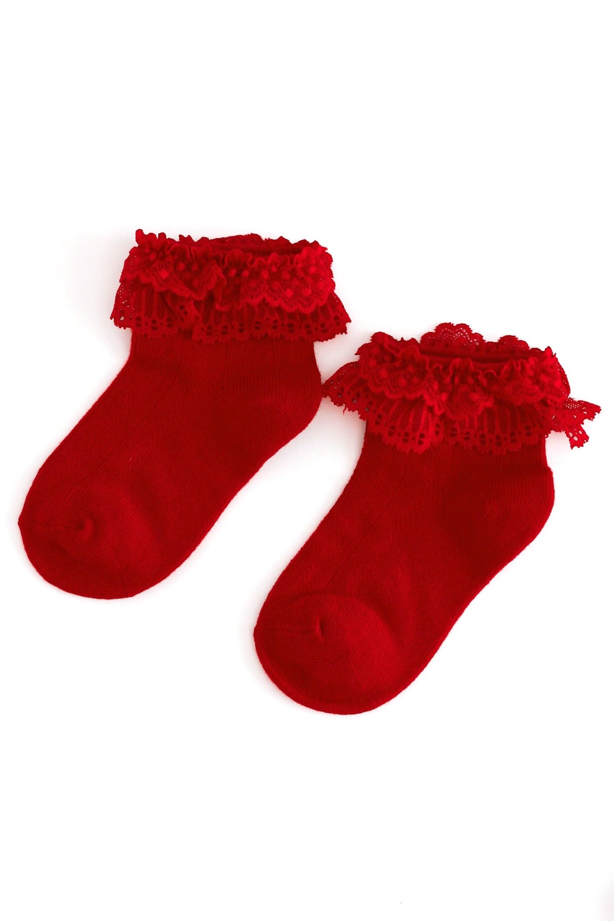 Lace Bobby Socks - Bright Red