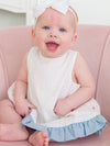 White Swiss Dot & Light Blue Swing Top & Bloomer Set