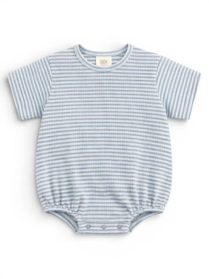 Dusty Blue Stripe / Organic Ribbed T-Shirt Bubble