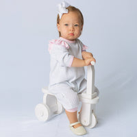 Paty Knit Long Sleeve Pinstripe Romper with Ruffle Shoulder Trim