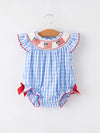 Flag Embroidered Smocked Girls Romper