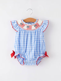 Flag Embroidered Smocked Girls Romper
