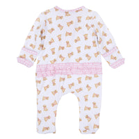Sweet Golden Print Ruffle Zip Footie - Pink