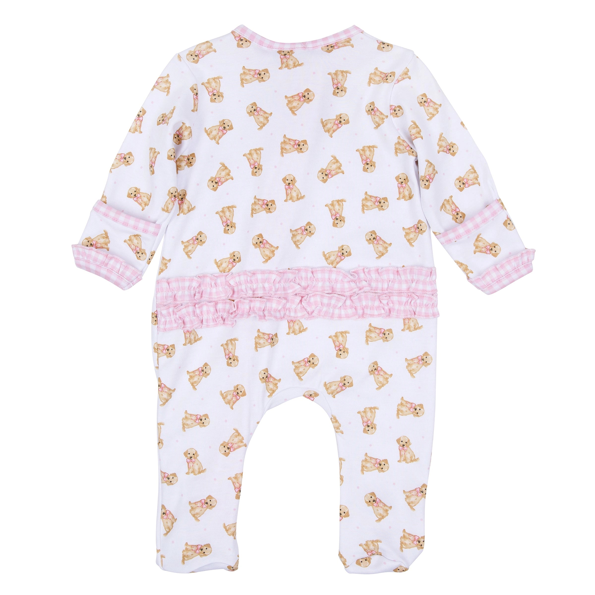 Sweet Golden Print Ruffle Zip Footie - Pink