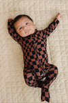 Chocolate Wavy Checkered Bamboo Zip Romper