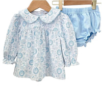 Blue Christmas Toile Bloomer Set