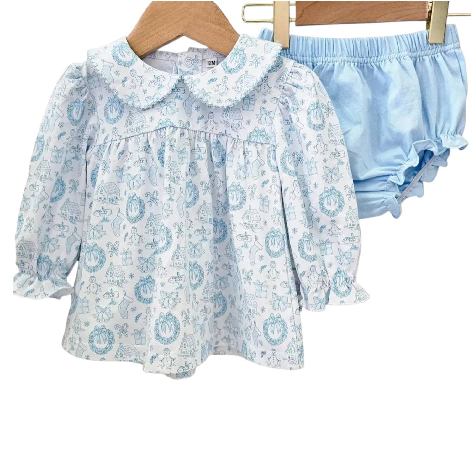 Blue Christmas Toile Bloomer Set