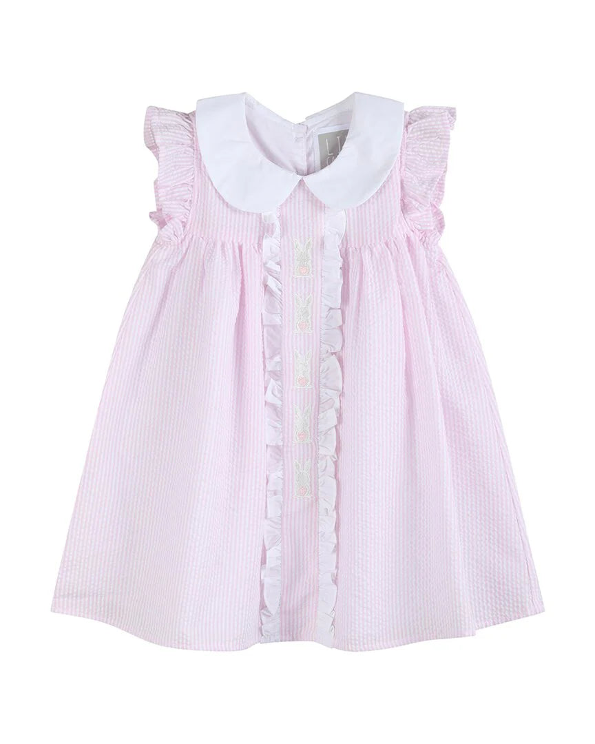 Pink Seersucker Easter Bunny Ruffle Dress