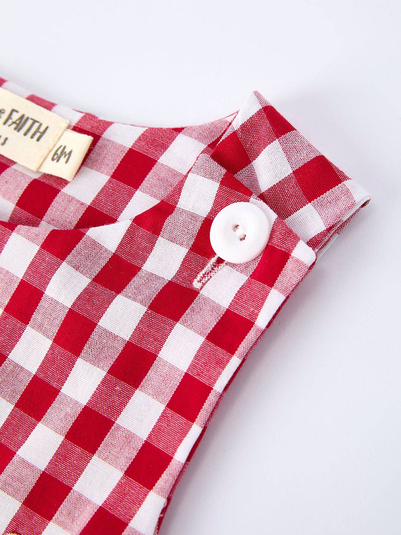 Valentine Applique Heart Dog Plaid Romper