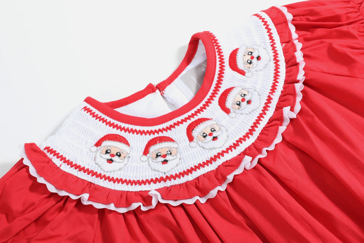 Red Santa Smocked Ruffle Bubble Romper