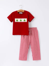 Christmas Smocking Tree Plaid Boy Set