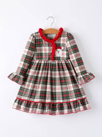 Christmas Plaid with Santa Applique Dress