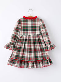 Christmas Plaid with Santa Applique Dress