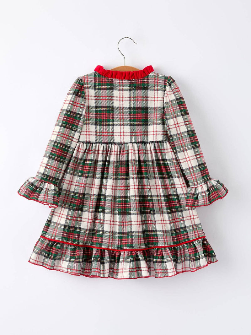 Christmas Plaid with Santa Applique Dress