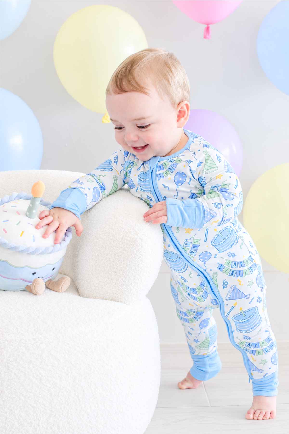 Bamboo Convertible Zipper Romper | Birthday Bash Blue