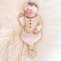 Lovely Leopard Bamboo Waffle Baby Knot Gown & Hat Set