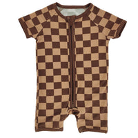 Espresso Checkered Bamboo Short Romper