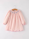 Pink Ghost Embroidery Smocked Dress