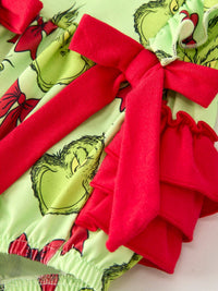"Mean One" Romper with Character Print and Red Bows