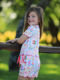 Back to School Print Scallop Short Set