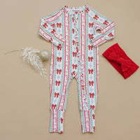 Retro Candy Cane Bamboo Zip Romper