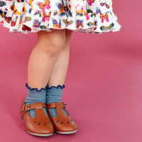 Ribbed Lettuce Trim Midi Socks - Denim/Navy