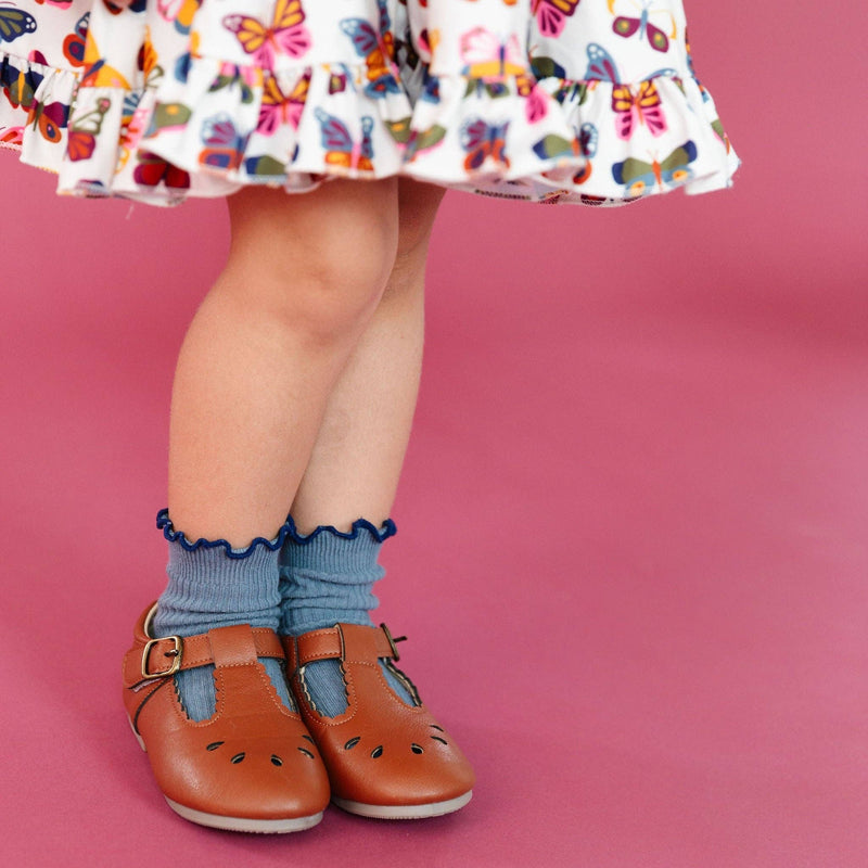 Ribbed Lettuce Trim Midi Socks - Denim/Navy