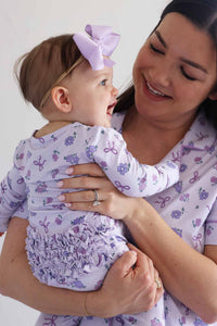Ribbon & Roses Ruffle Zipper Footie | Purple