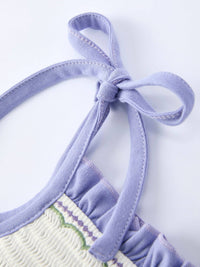 Purple Floral Embroidered Smocked Dress