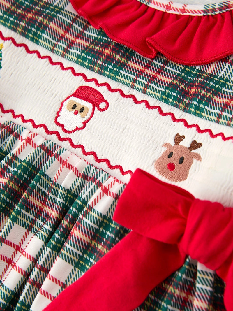 Christmas Bow Plaid Smocked Dress