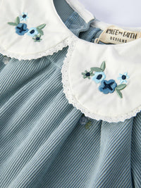 Blue Embroidered Long Sleeve Romper