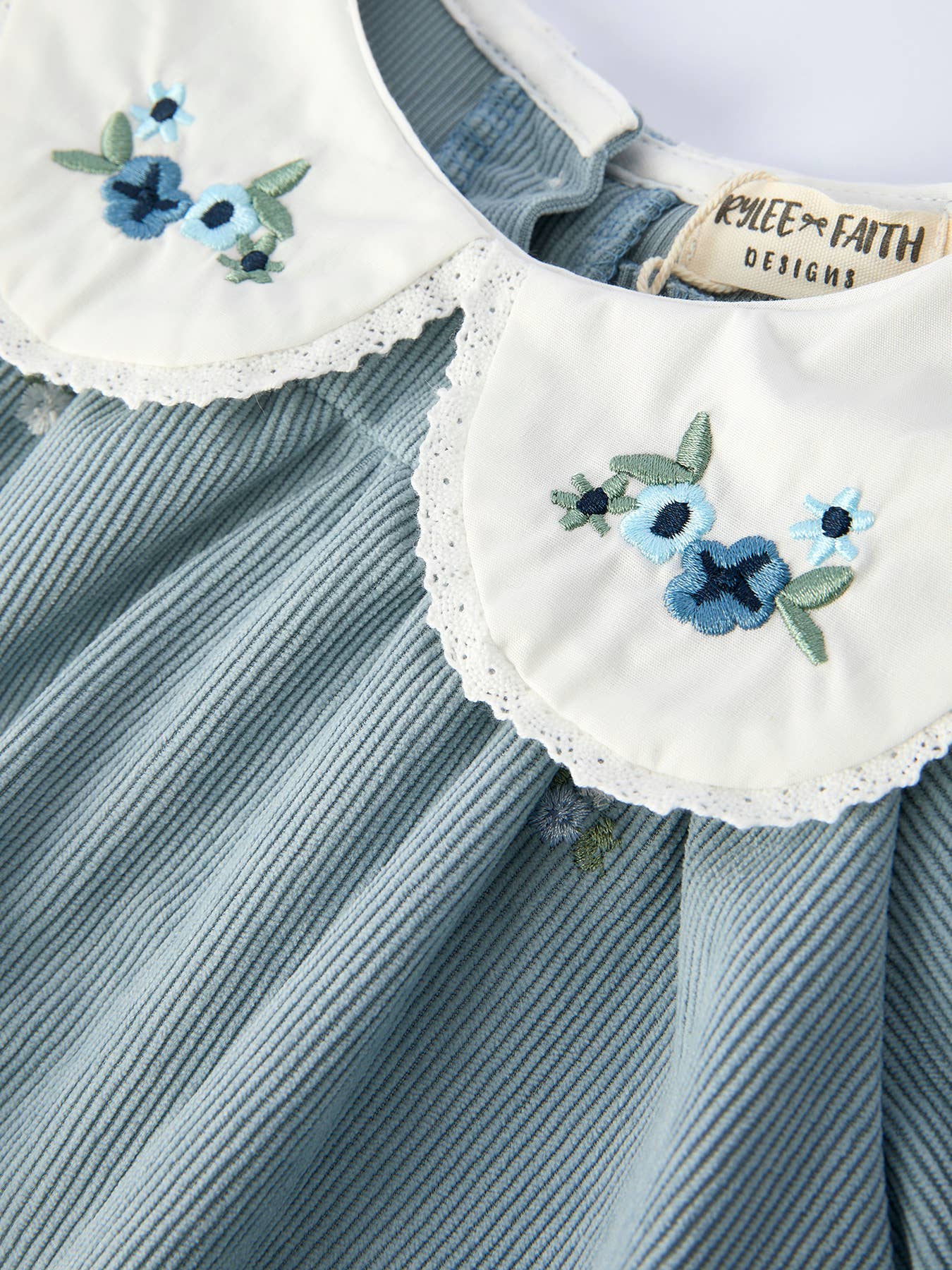 Blue Embroidered Long Sleeve Romper