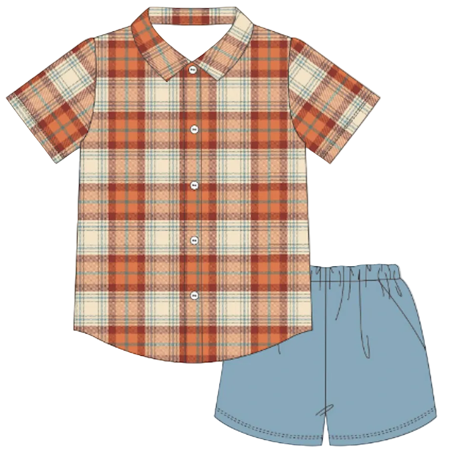 Fall Plaid Polo Short Set