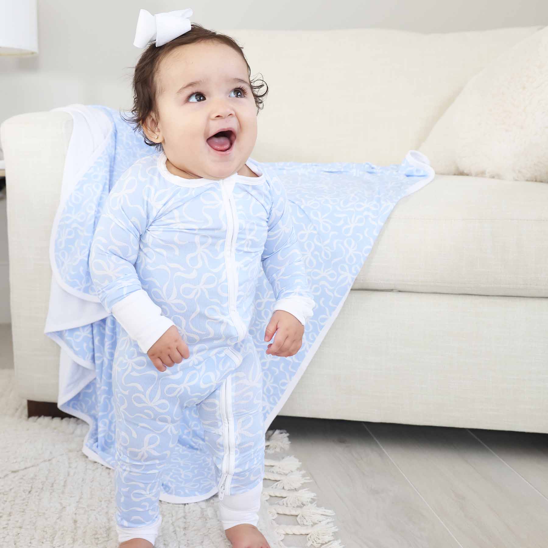 Blue-tiful Bows Convertible Zip Romper